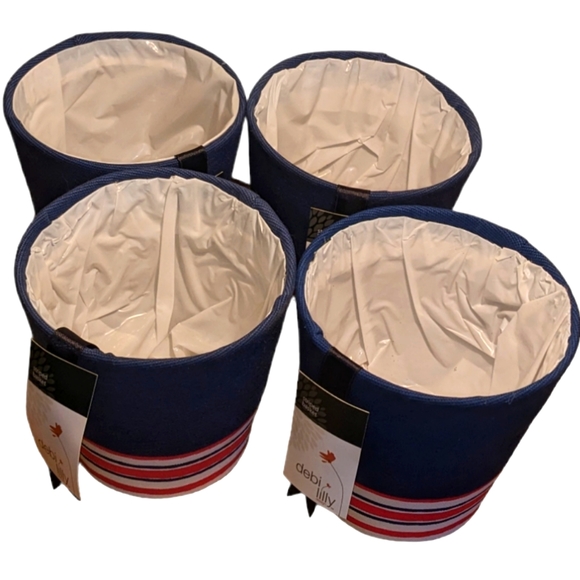 Debi Lilly Striped Basket Planter Pot Covers in Navy Blue, White & Red Set of 4 - Picture 9 of 9